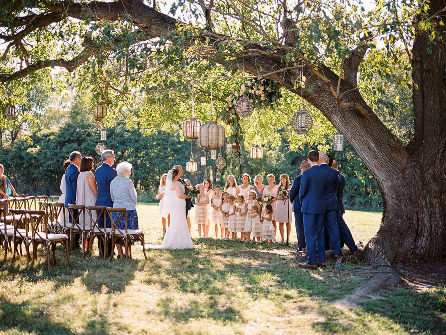 Outdoor wedding ceremony at a family farm in Morton, Illinois